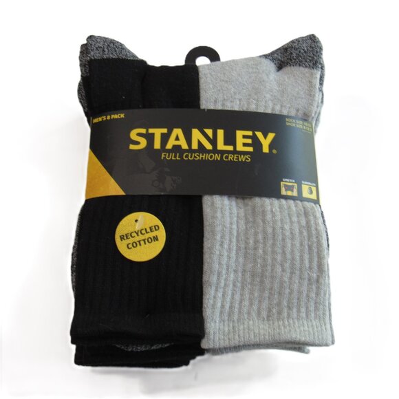 STANLEY Men's Full Cushion Crew Socks 8 Pack Heather Gray & Black Size 10-13 - Picture 1 of 7